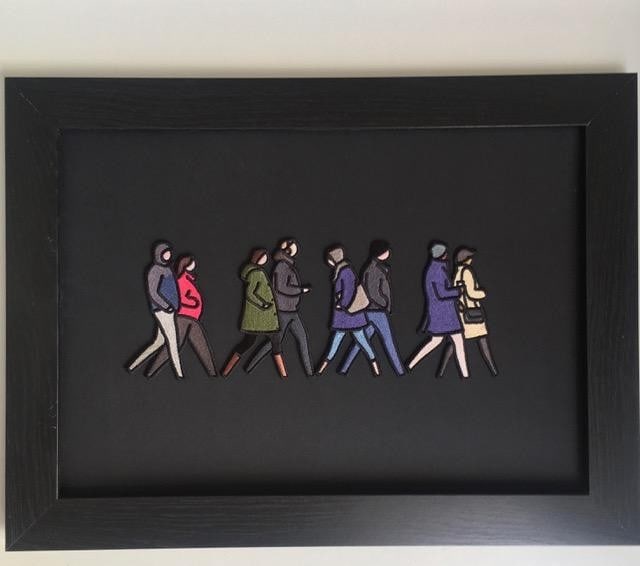 Julian Opie (1958-) ‘London Couples’, Embroidered Figurines On Board, Framed, 2021 - 2
