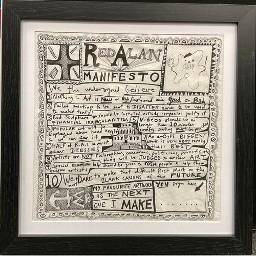 Grayson Perry CBE RA Hon Friba (b1960), By and After, ‘Red Alan Manifesto’, Print On Nap: Title: Grayson Perry CBE RA Hon Friba (b1960), By and After, ‘Red Alan Manifesto’, Print On Napkin, 2014 Description: Sir Grayson Perry CBE RA Hon FRIBA (b1960), by and a