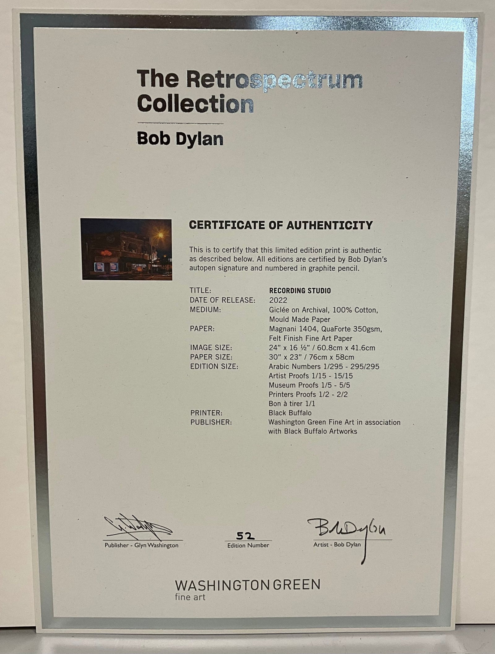 Bob Dylan (b1941) ‘Recording Studio’, Retrospectrum Collection, Editioned, Print, Certif - 4