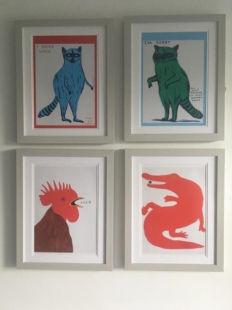 David Shrigley OBE (b 1968) ‘I Eat Garbage & 3 Others’, Shrig Mini Series Offset Lithogr: Title: David Shrigley OBE (b 1968) ‘I Eat Garbage & 3 Others’, Shrig Mini Series Offset Lithograph, Framed, Description: David Shrigley OBE (b 1968) ‘I Eat Garb