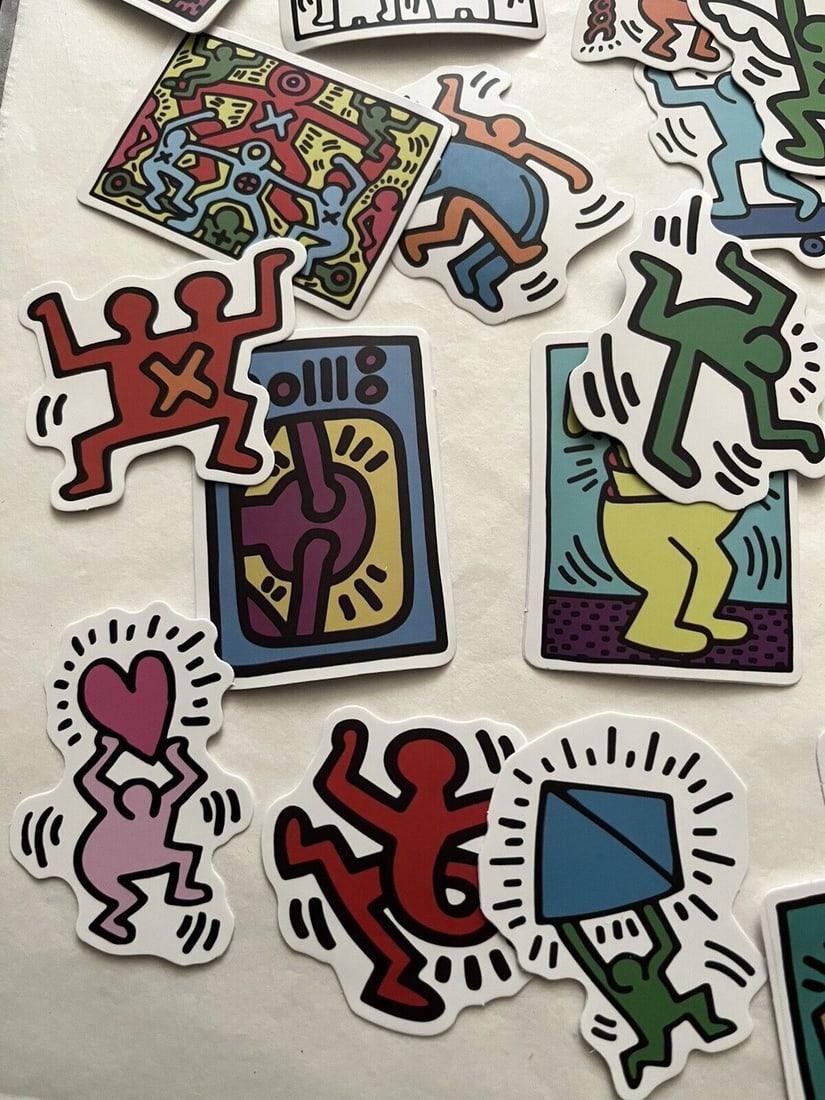 Keith Haring (1958-1990) 25 Piece Sticker Set, AV Size 5 x 5 cm Inc Family Hug, Disco Dino, 2020 - 2