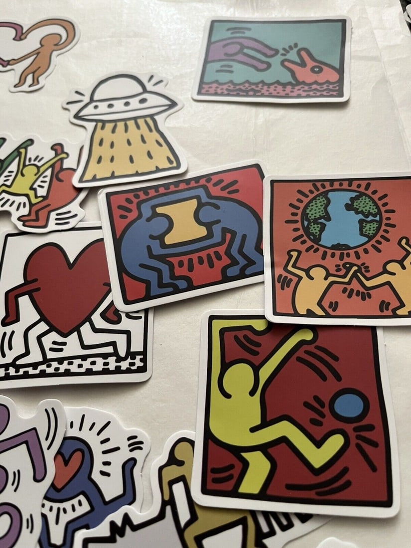 Keith Haring (1958-1990) 25 Piece Sticker Set, AV Size 5 x 5 cm Inc Family Hug, Disco Dino, 2020 - 4