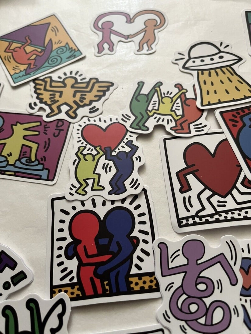 Keith Haring (1958-1990) 25 Piece Sticker Set, AV Size 5 x 5 cm Inc Family Hug, Disco Dino, 2020 - 5
