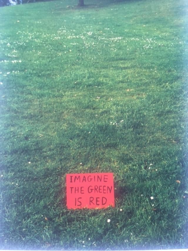 David Shrigley (b1968) Rare Art Exhibition Card, ‘Imagine The Green Is Red’, 27 x 22 cms - 2