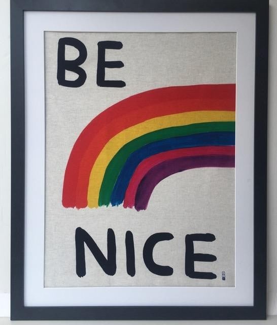 David Shrigley OBE (b 1968) ‘Be Nice’ Screen Print On Linen Edition, 2021: Title: David Shrigley OBE (b 1968) ‘Be Nice’ Screen Print On Linen Edition, 2021 Description: David Shrigley OBE (b 1968) ‘Be Nice’ Screen Print on Linen Edit