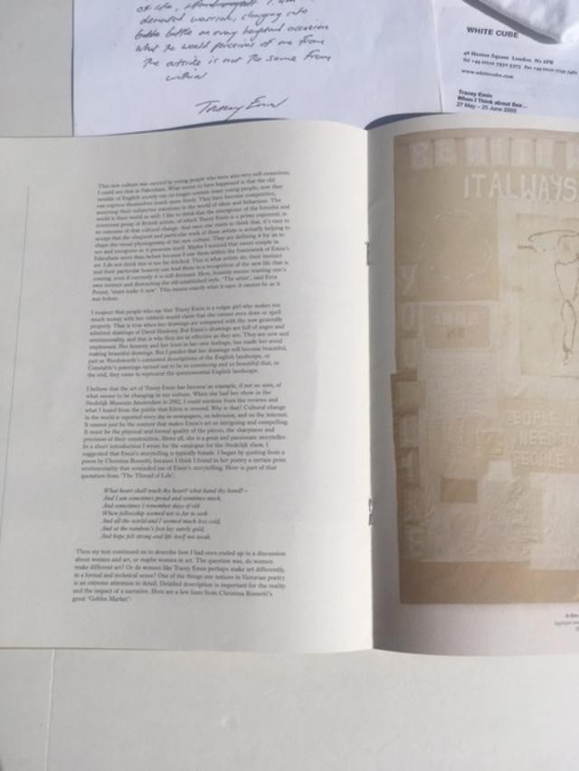 Tracy Emin (b1963)‘When I Think About Sex’ White Cube Exhibition T-Shirt and Catalogue,  - 14