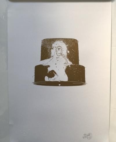Nick Walker (B 1969-) Gold Nozzle 2007, Screenprint In Gold With Early Apish Angel Blind Stamp: Title: Nick Walker (B 1969-) Gold Nozzle 2007, Screenprint In Gold With Early Apish Angel Blind Stamp Description: Nick Walker -Gold Nozzle 2007, Screenprint in gold with Early Apish