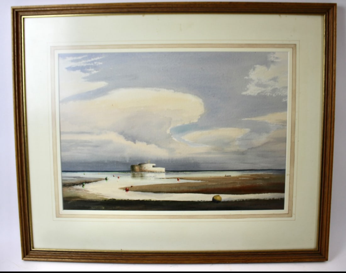 Jack Amey, Shoreland Estuary, Watercolour Painting: Title: Jack Amey, Shoreland Estuary, Watercolour Painting Description: Watercolour painting Signed by Jack Amey A shoreland estuary Framed and glazed 64 lengths x 53