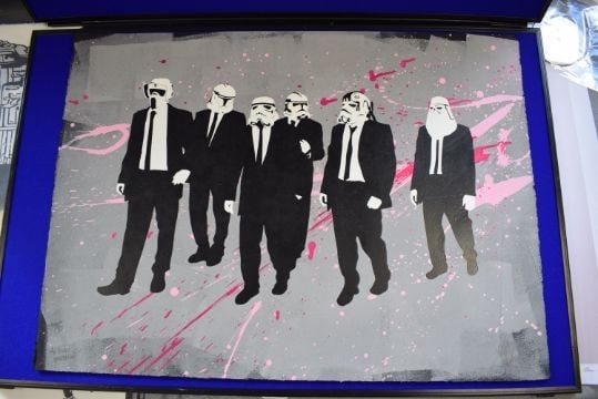 Starwars RYCA (b1981) ‘Reservoir Troopers, Mr Pinks Moment’, Screenprint, Signed, Unique: Title: Starwars RYCA (b1981) ‘Reservoir Troopers, Mr Pinks Moment’, Screenprint, Signed, Unique, 2013 Description: Starwars RYCA (b1981) ‘Reservoir Troopers, Mr Pinks