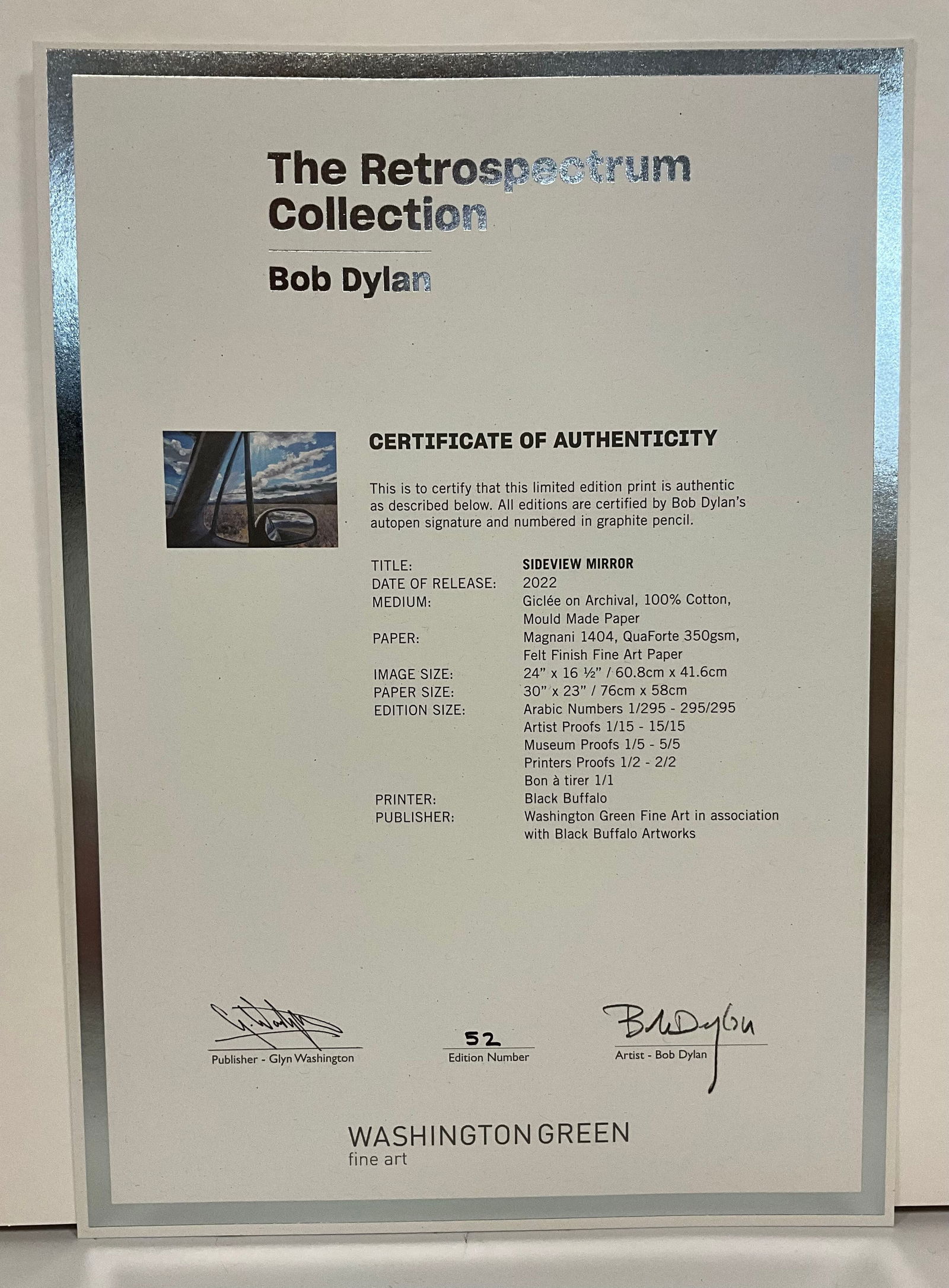 Bob Dylan (b1941) ‘Sideview Mirror’, Retrospectrum Collection, Editioned, Print, Certifi - 4