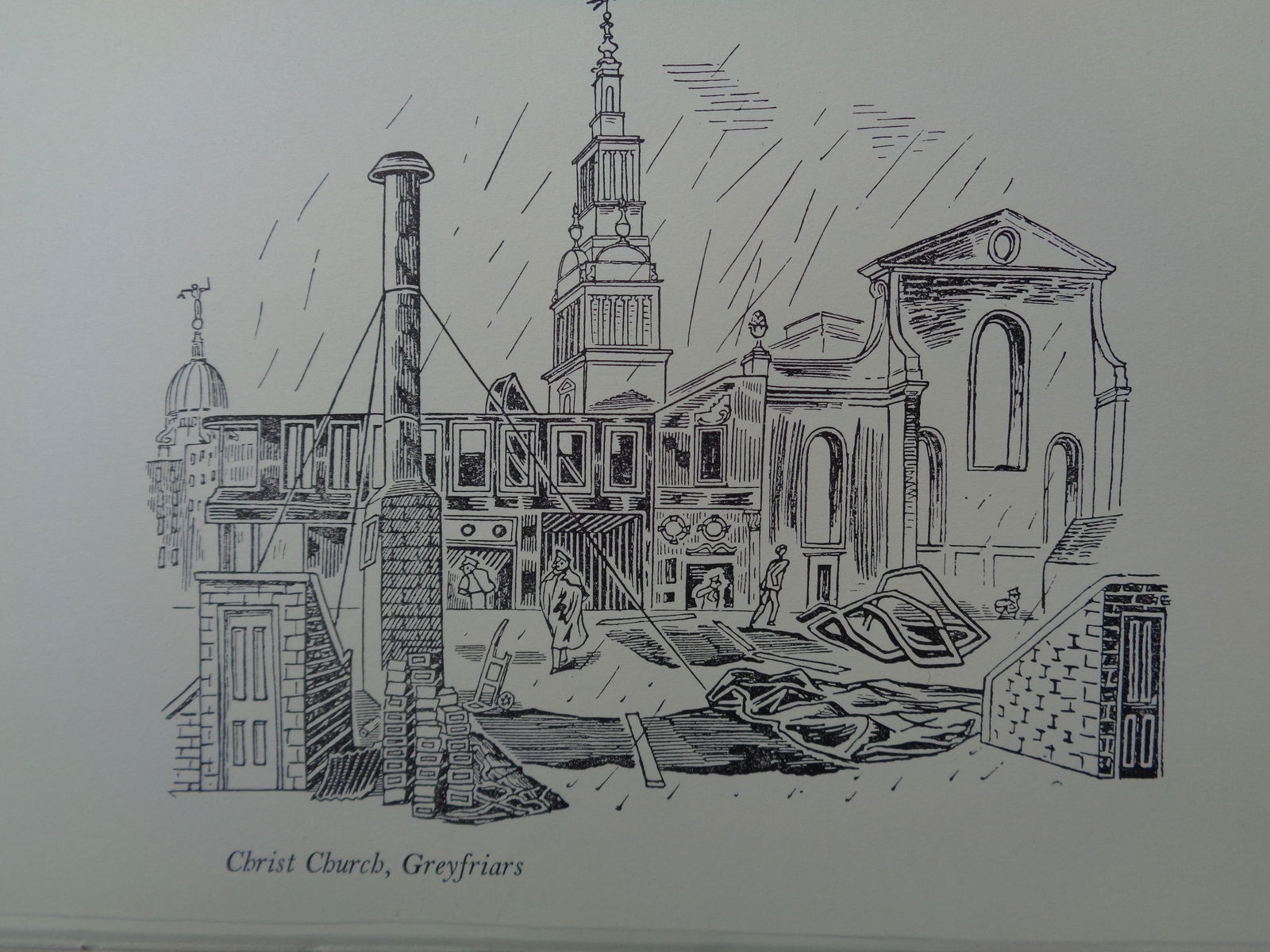 Edward Bawden CBE RA Original Vintage Historic Lithograph of London Historic Christchurch (1 of 1)