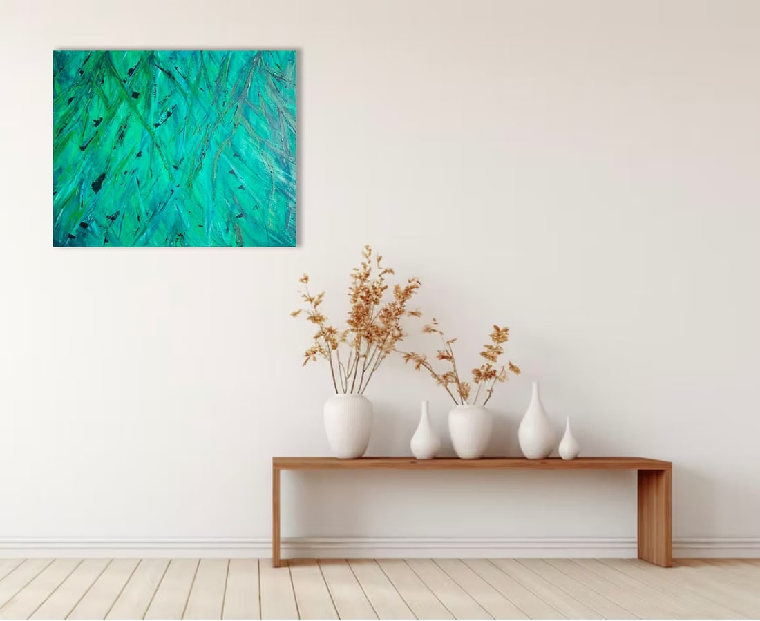 She's in there: Title: She's in thereDescription: Original abstract painting Acrylic on canvas Ready to hang W 51cm x H 41cm x&