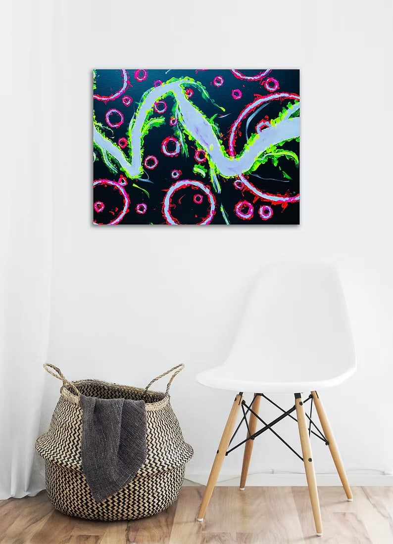 Draw a line: Title: Draw a lineDescription: Signed original abstract painting Acrylic on canvas Ready to hang W 55cm x H 45c