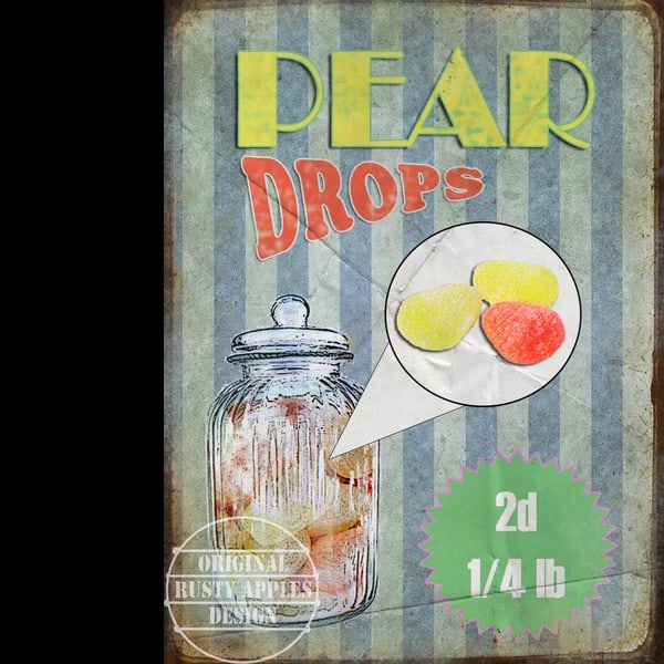 Share Pear Drops Traditional Sweet Shop Favourites Nostalgic Memories Metal Wall Art: Title: Share Pear Drops Traditional Sweet Shop Favourites Nostalgic Memories Metal Wall Art Description: ★ Approx Size 12” x 8” (Inches) 300 x 200 (mm).