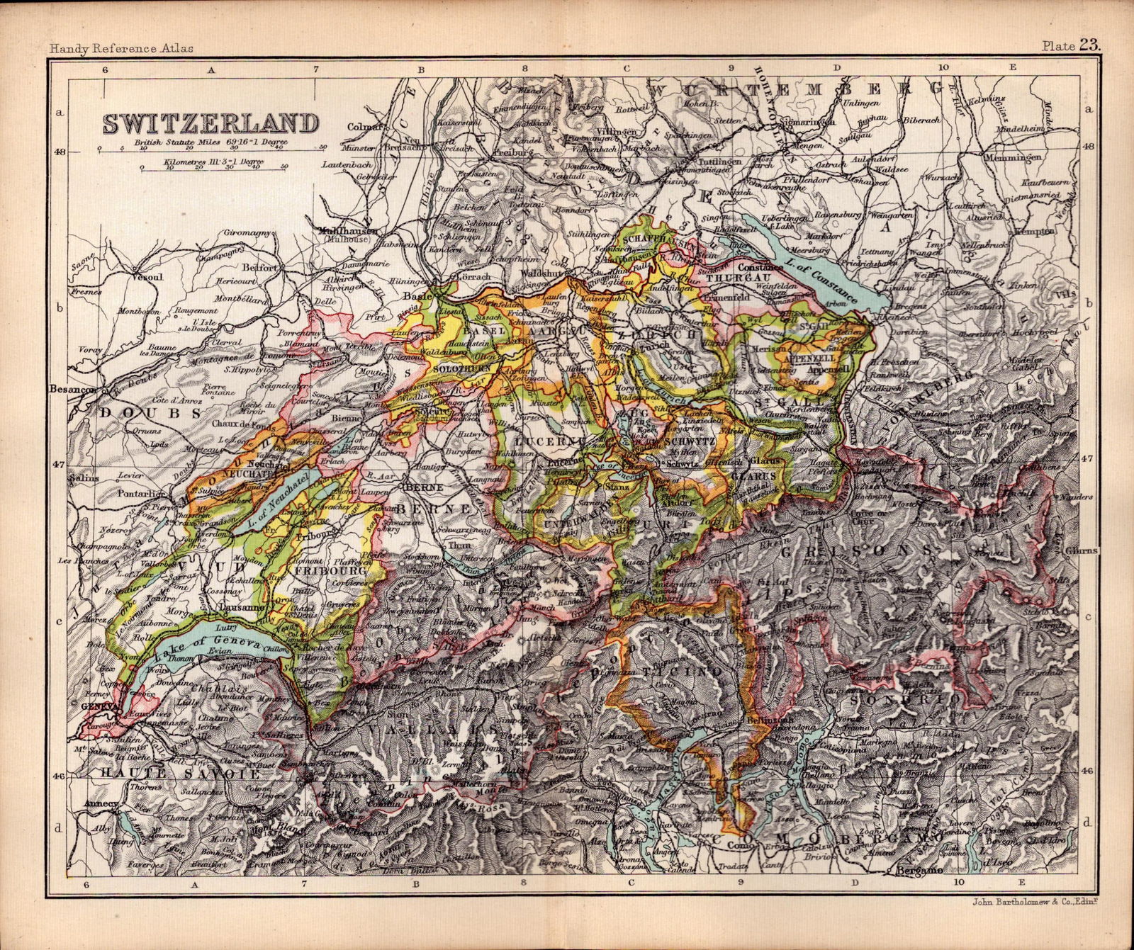Switzerland & The Alps Area Double Sided Antique 1896 Map.-23: Title: Switzerland & The Alps Area Double Sided Antique 1896 Map.-23 Description: This Antique Double-Sided Map Has Been Removed From an. 1896 Edition Handy Ref