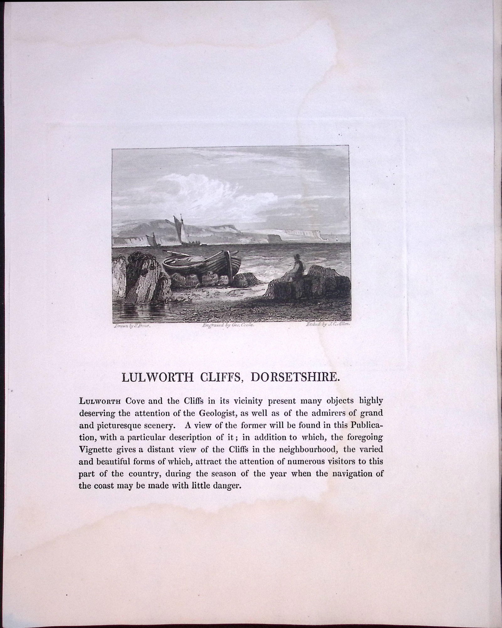 J.M.W Turner ""Dorset Lulworth Cliffs” Views from a Southern Coast Rare Engraving-68: Title: J.M.W Turner "Dorset Lulworth Cliffs” Views from a Southern Coast Rare Engraving-68 Description: This Rare After J.M.W. Turner Copper Engraved Plate Was Removed from a