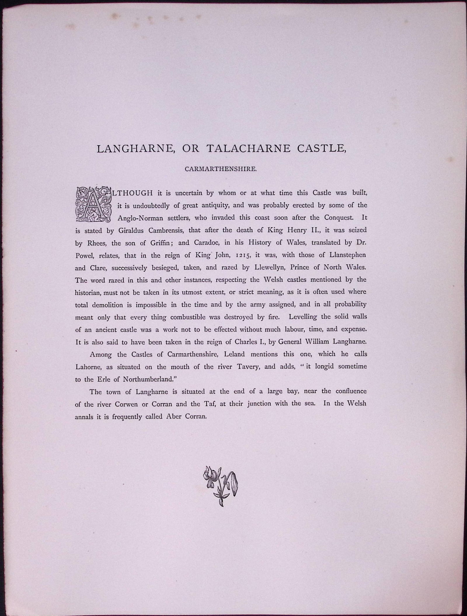 J.M.W Turner Rare “Langharne Castle Wales” 1873 Picturesque Views in England-20 - 2