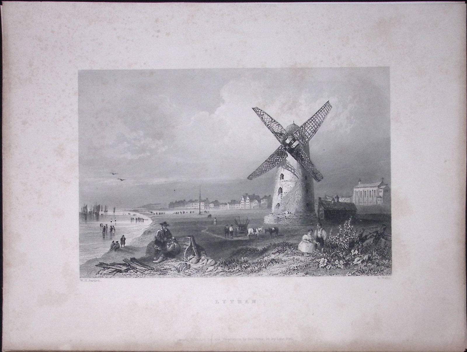 Lytham Beach Windmill WH Bartlett 183 Years-Old Antique Steel Engraving-10: Title: Lytham Beach Windmill WH Bartlett 183 Years-Old Antique Steel Engraving-10 Description: This Steel Engraved Print Has Been Removed from an Antique 1842 Edition of.