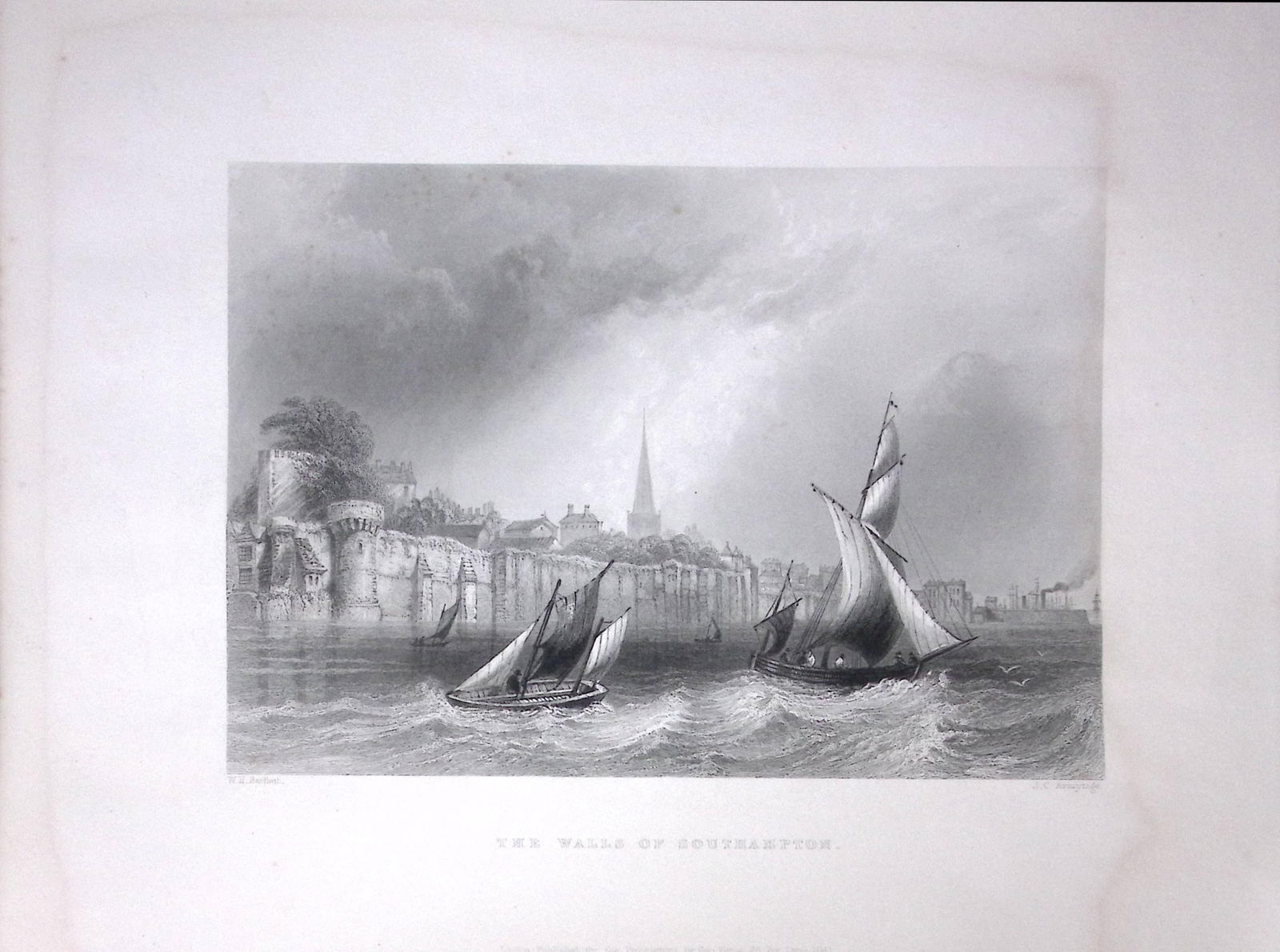 The Walls of Southampton WH Bartlett 1842 Antique Steel Engraving-120 (1 of 1)
