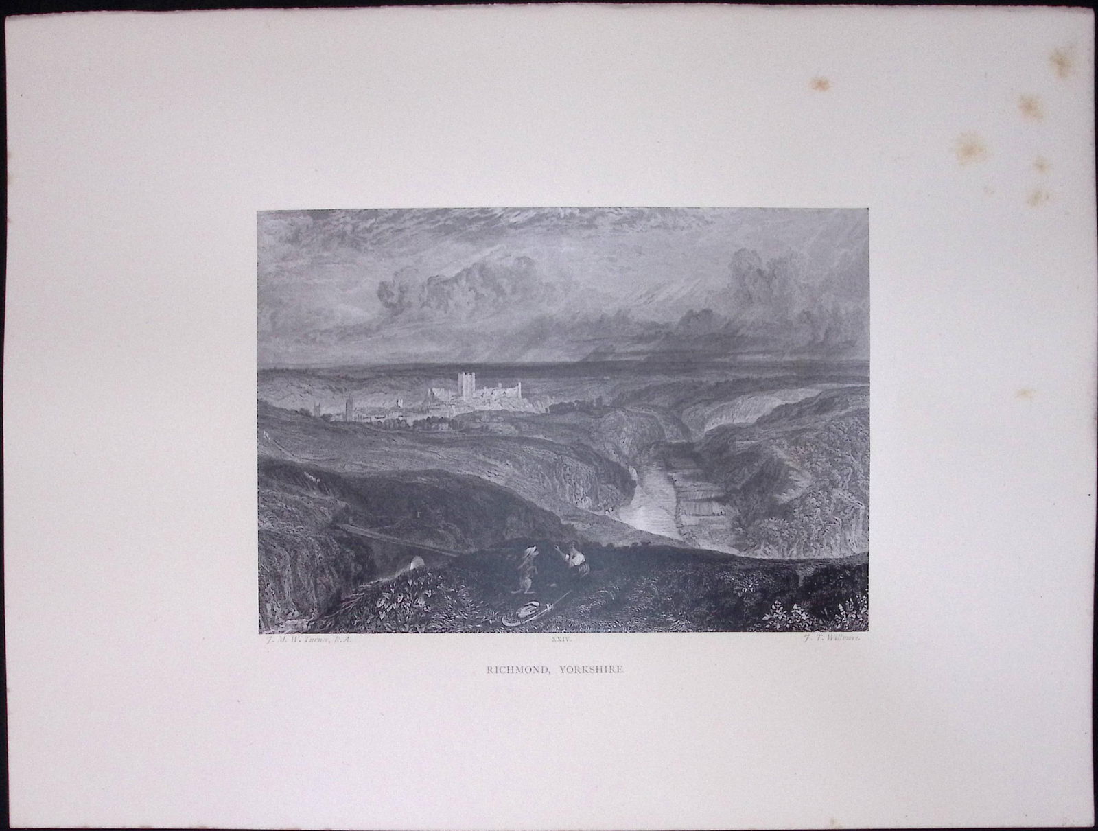 J.M.W Turner Rare “Richmond View from a Hill Yorkshire” 1873 Picturesque Views in Englan: Title: J.M.W Turner Rare “Richmond View from a Hill Yorkshire” 1873 Picturesque Views in England-73 Description: This Antique Was Removed from a 152 Years-Old Edition Of.