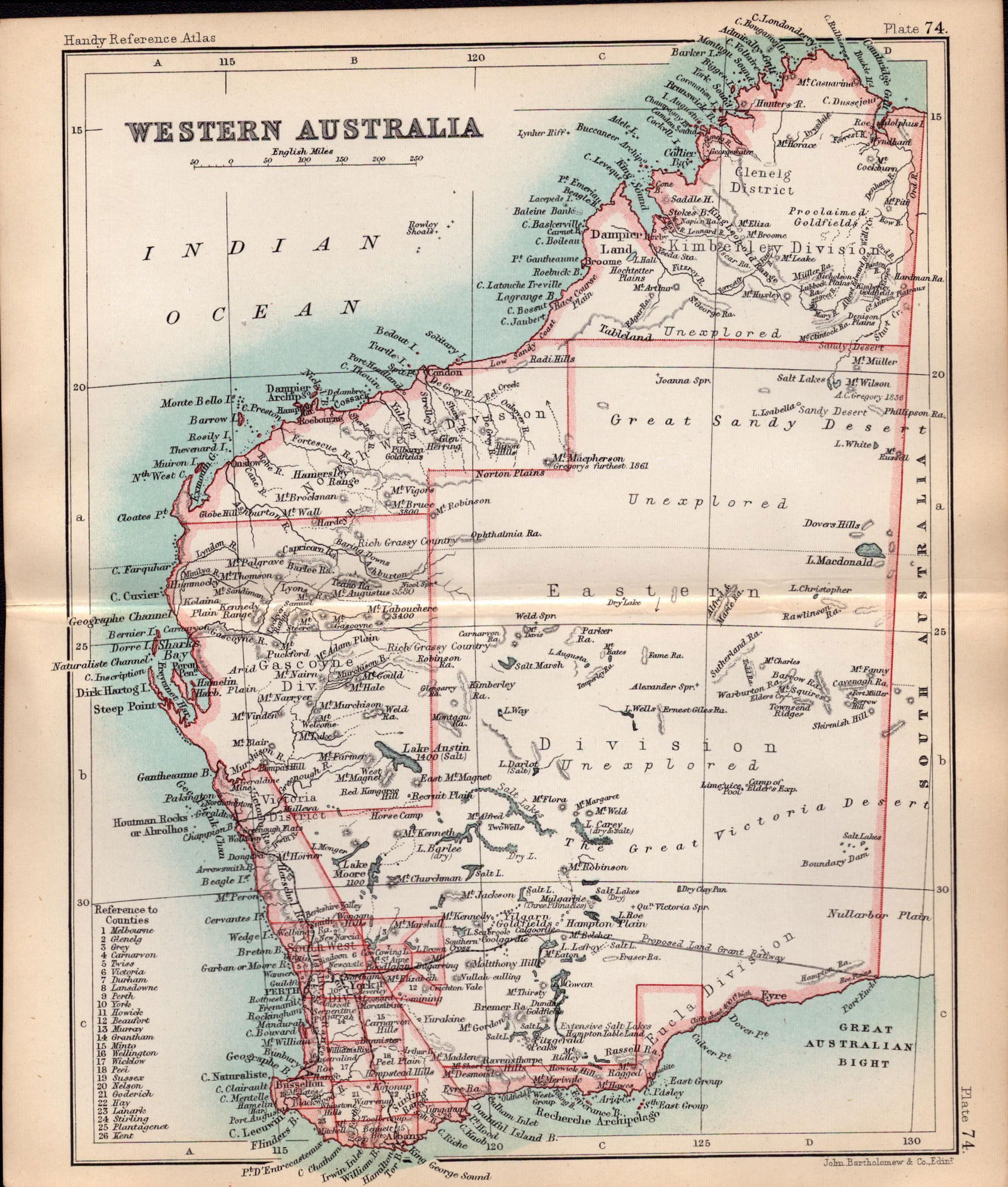 Western Australia Double Sided Victorian Antique 1896 Map. 74: Title: Western Australia Double Sided Victorian Antique 1896 Map. 74 Description: This Double-Sided Map Has Been Removed From an. 1896 Edition Handy Reference Atlas by J. G. Bartholomew. 