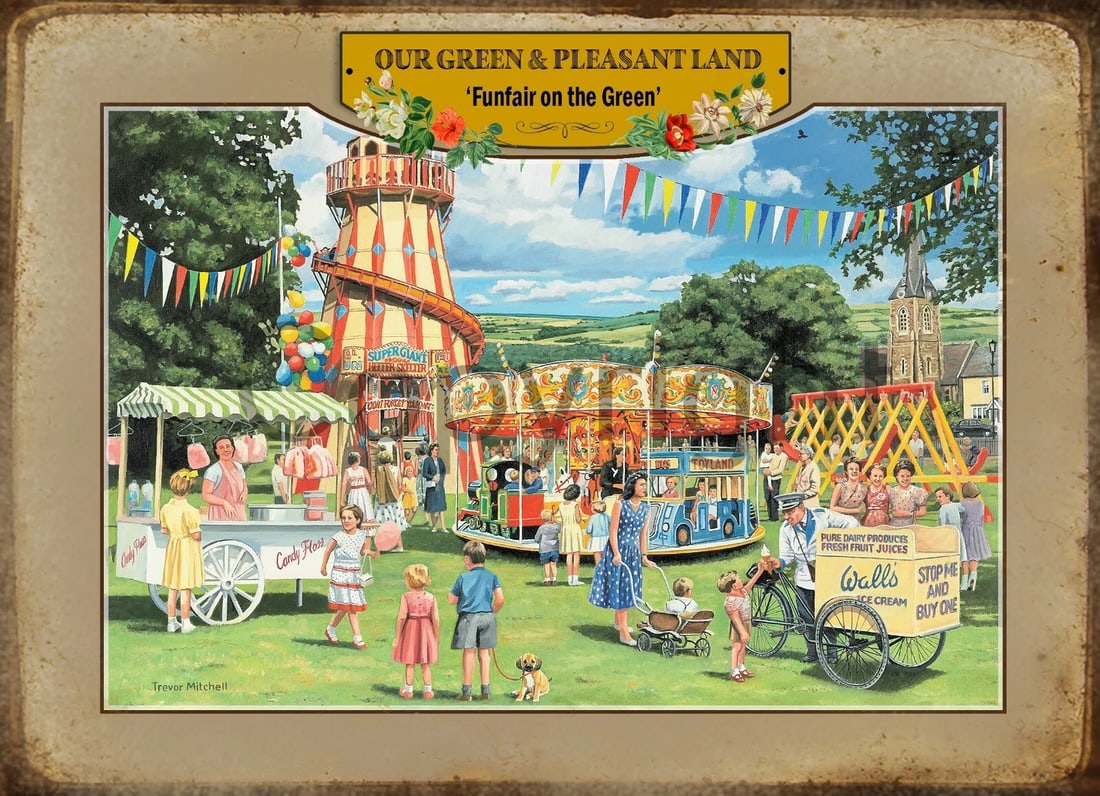 Funfair On The Village Green Nostalgic Summers Day Scene Large Metal Wall Art: Title: Funfair On The Village Green Nostalgic Summers Day Scene Large Metal Wall Art Description: ★ Approx Size 12” x 8” (Inches) 300 x 200 (mm).