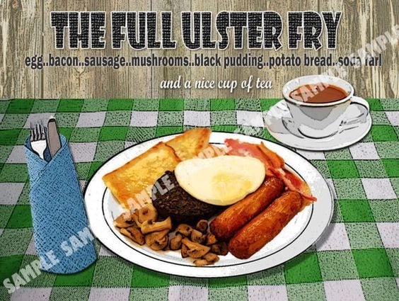 The Ulster Fry Breakfast Metal Wall Art: Title: The Ulster Fry Breakfast Metal Wall Art Description: ★ Approx Size 12” x 8” (Inches) 300 x 200 (mm). ★ Our Metal Art Design Comes wit