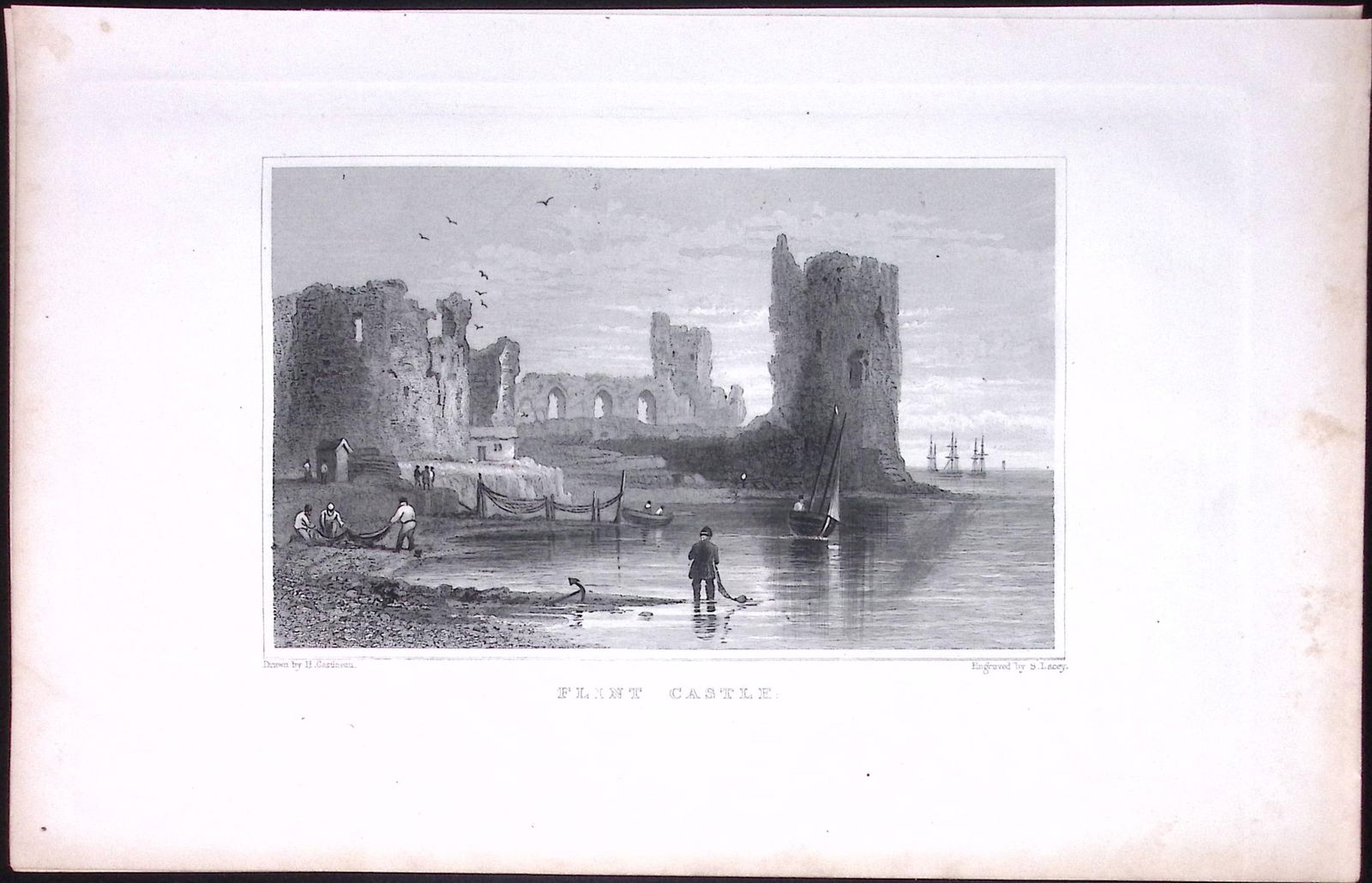 Wales-Flint Castle Antique 166-Year-Old Steel Engraving-15: Title: Wales-Flint Castle Antique 166-Year-Old Steel Engraving-15 Description: This Antique Steel Engraving Was Removed from a 166-Year-Old Edition of. B. B. Woodward’s The History of