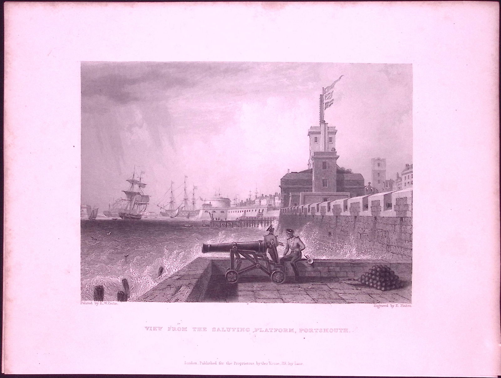 Portsmouth Saluting Platform WH Bartlett 183 Years-Old Antique Steel Engraving-40: Title: Portsmouth Saluting Platform WH Bartlett 183 Years-Old Antique Steel Engraving-40 Description: This Steel Engraved Print Has Been Removed from an Antique 1842 Editio