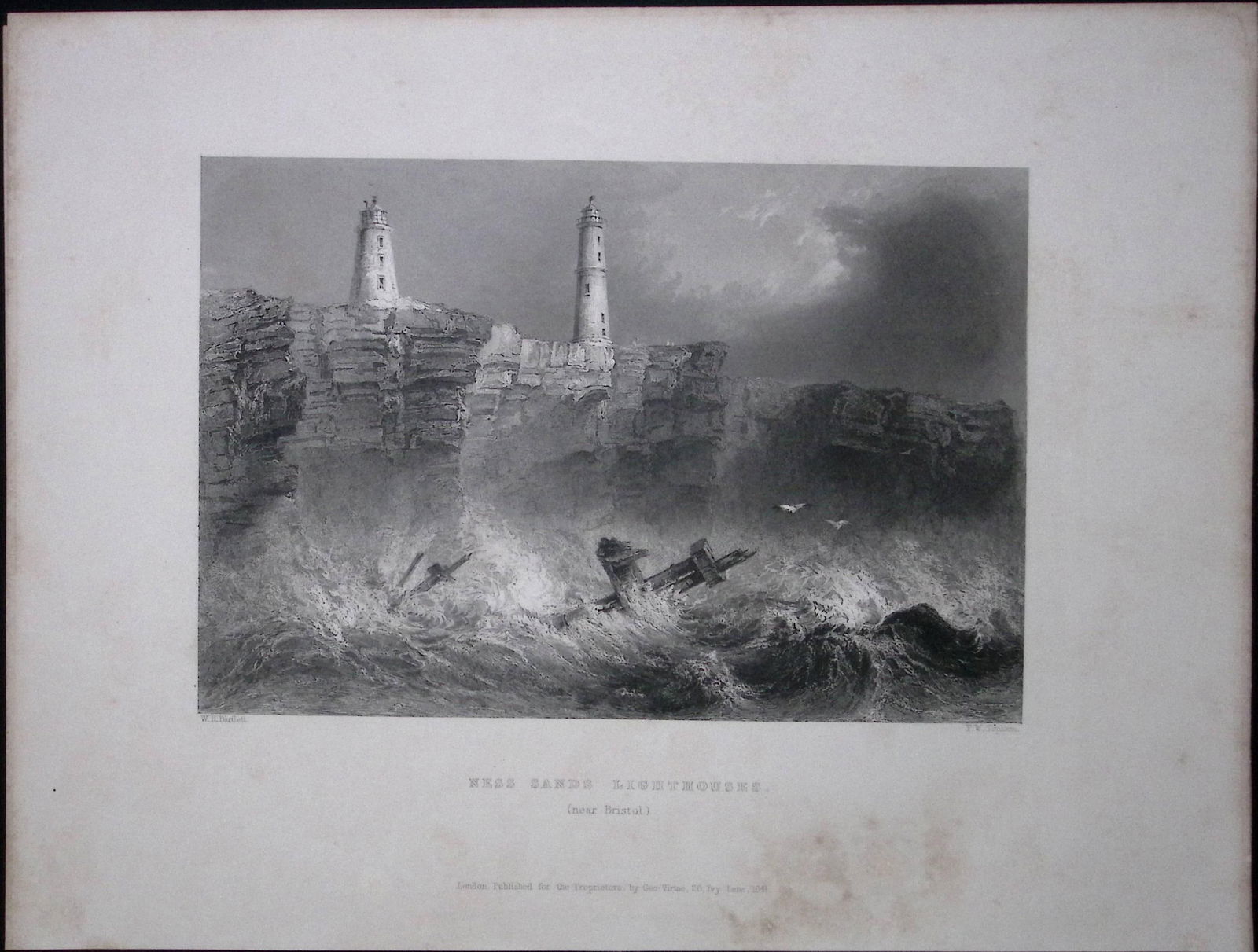Bristol Ness Sands Lighthouse WH Bartlett 1842 Antique Steel Engraving-103: Title: Bristol Ness Sands Lighthouse WH Bartlett 1842 Antique Steel Engraving-103 Description: This Steel Engraved Print Has Been Removed from an Antique 1842 Edition of.
