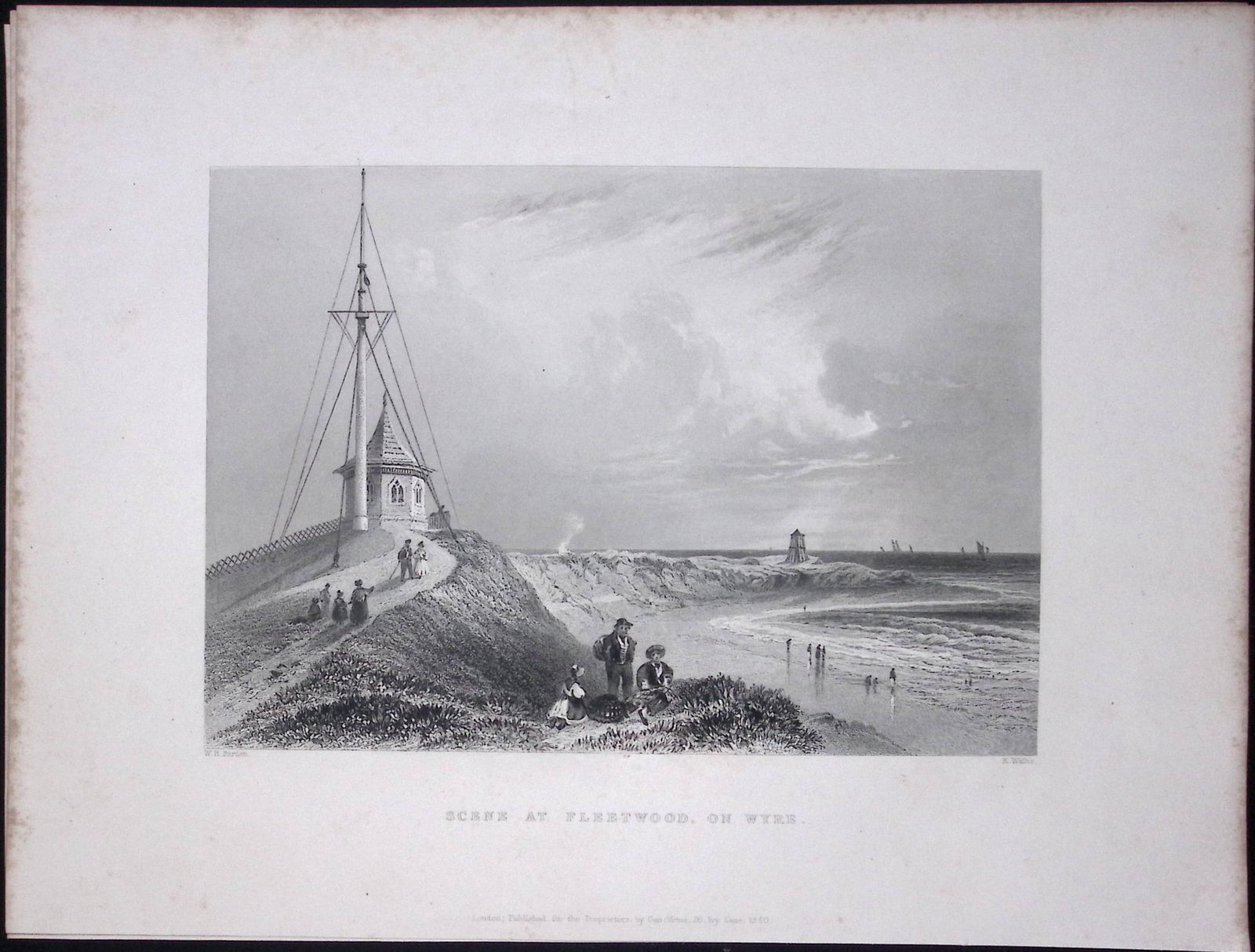 Fleetwood On Wyre Scene WH Bartlett 1842 Antique Steel Engraving-110: Title: Fleetwood On Wyre Scene WH Bartlett 1842 Antique Steel Engraving-110 Description: This Steel Engraved Print Has Been Removed from an Antique 1842 Edition of.