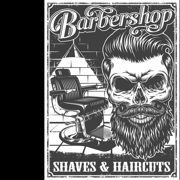 Barber Shop -Cut Throat Shave- Beard Trim-Haircut-Retro Metal Wall Art: Title: Barber Shop -Cut Throat Shave- Beard Trim-Haircut-Retro Metal Wall Art Description: ★ Approx Size 12” x 8” (Inches) 300 x 200 (mm). ★