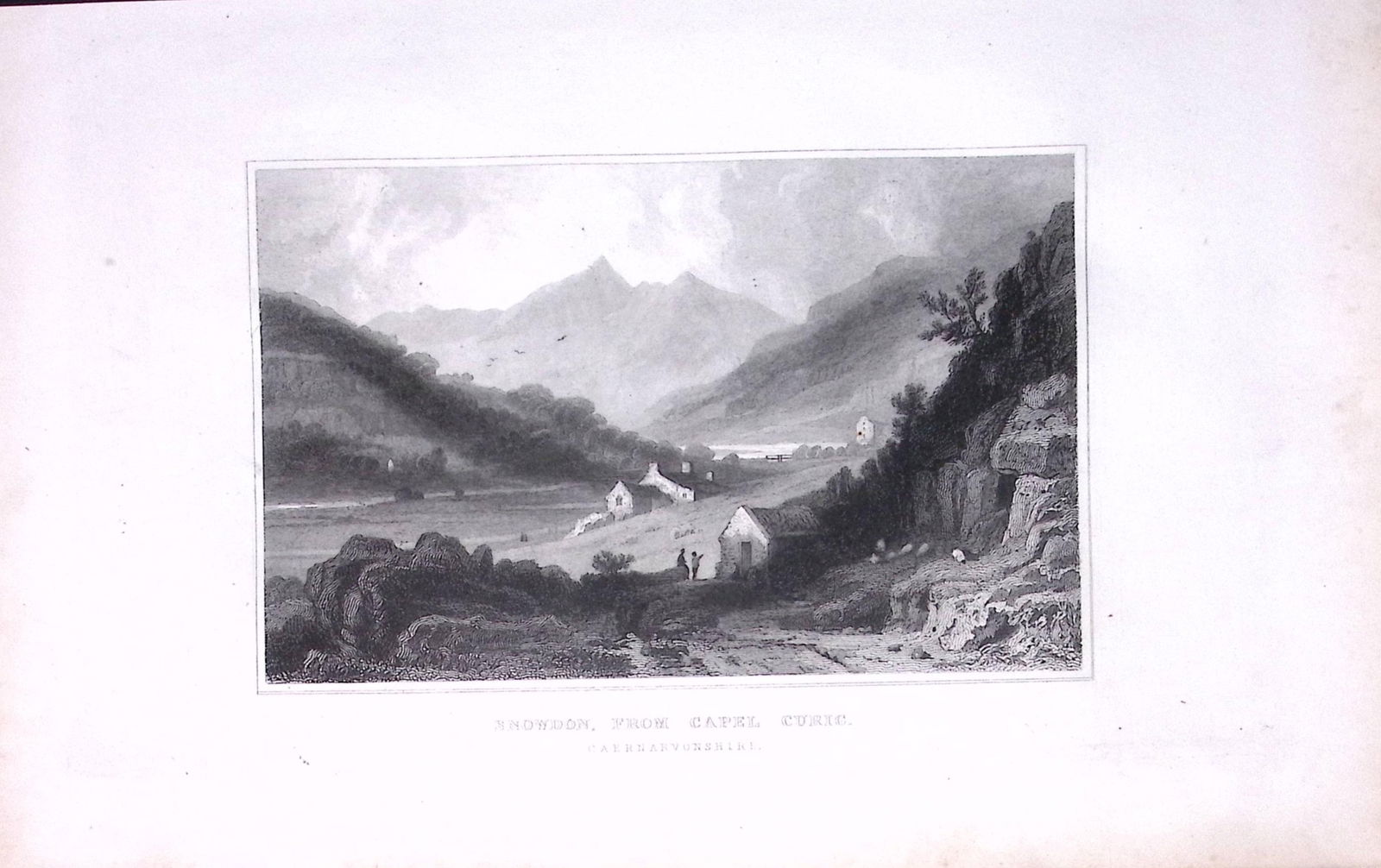 Wales Snowdon From Capel Curic Antique 166-Year-Old Steel Engraving-20: Title: Wales Snowdon From Capel Curic Antique 166-Year-Old Steel Engraving-20 Description: This Antique Steel Engraving Was Removed from a 166-Year-Old Edition of.