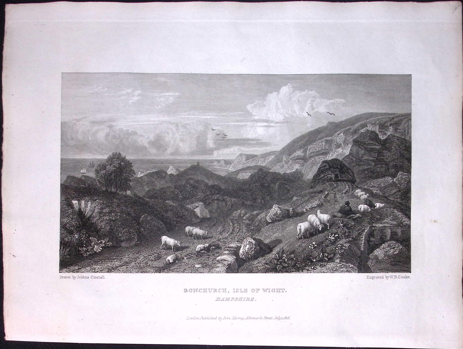 J.M.W Turner ""Bonchurch Isle of Wight"" Views from a Southern Coast Copper Engraving-14: Title: J.M.W Turner "Bonchurch Isle of Wight" Views from a Southern Coast Copper Engraving-14 Description: This Rare After J.M.W. Turner Copper Engraved Plate Was Removed from a&nbs