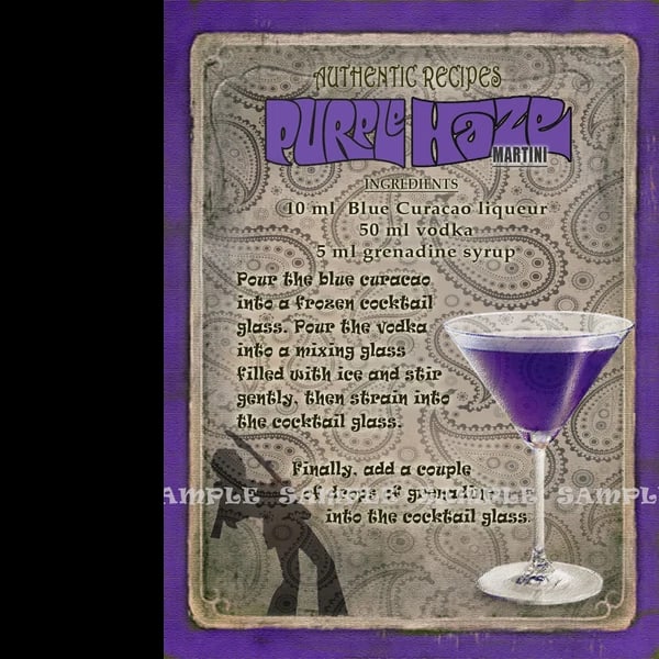 Purple Haze Vintage Retro Style Cocktail Recipe Large Metal Wall Art: Title: Purple Haze Vintage Retro Style Cocktail Recipe Large Metal Wall Art Description: ★ Approx Size 12” x 8” (Inches) 300 x 200 (mm). ★ O