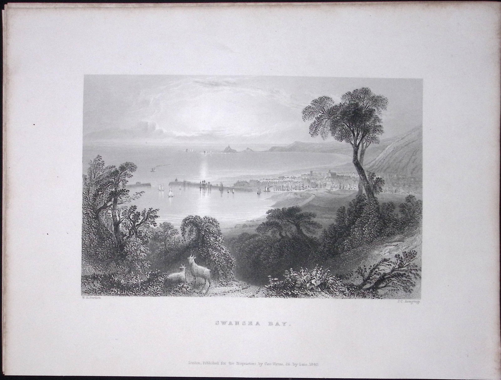 View of Swansea Bay Wales WH Bartlett 1842 Antique Steel Engraving-109: Title: View of Swansea Bay Wales WH Bartlett 1842 Antique Steel Engraving-109 Description: This Steel Engraved Print Has Been Removed from an Antique 1842 Edition of.
