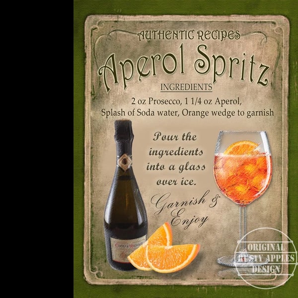 Aperol Spritz Vintage Retro Style Cocktail Recipe Large Metal Wall Art: Title: Aperol Spritz Vintage Retro Style Cocktail Recipe Large Metal Wall Art Description: ★ Approx Size 12” x 8” (Inches) 300 x 200 (mm). ★