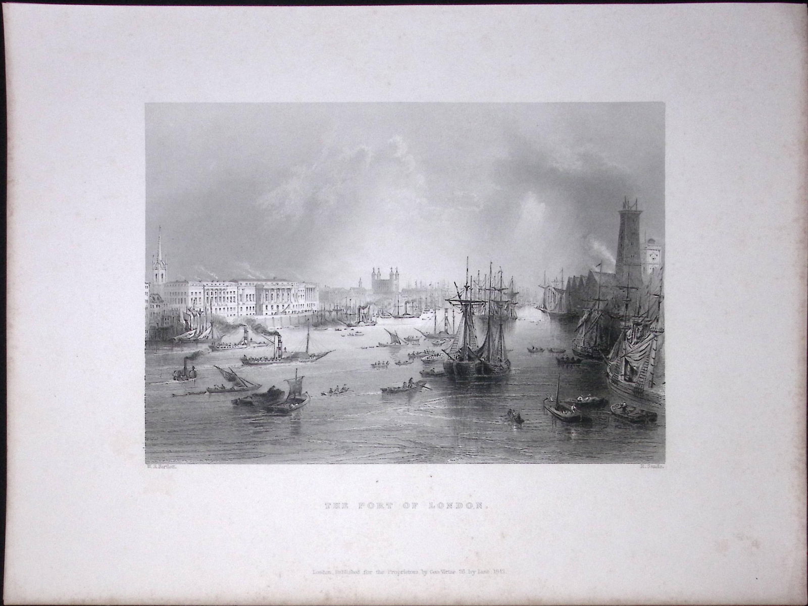 London Port WH Bartlett 183 Years-Old Antique Steel Engraving-4: Title: London Port WH Bartlett 183 Years-Old Antique Steel Engraving-4 Description: This Steel Engraved Print Has Been Removed from an Antique 1842 Edition of.