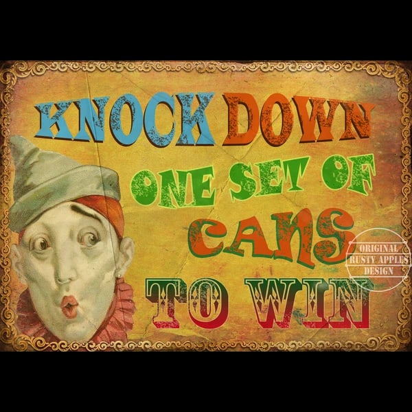 Knock em Down Vintage Traditional Fairground Stalls & Rides Metal Wall Art: Title: Knock em Down Vintage Traditional Fairground Stalls & Rides Metal Wall Art Description: ★ Approx Size 12” x 8” (Inches) 300 x 200 (mm).