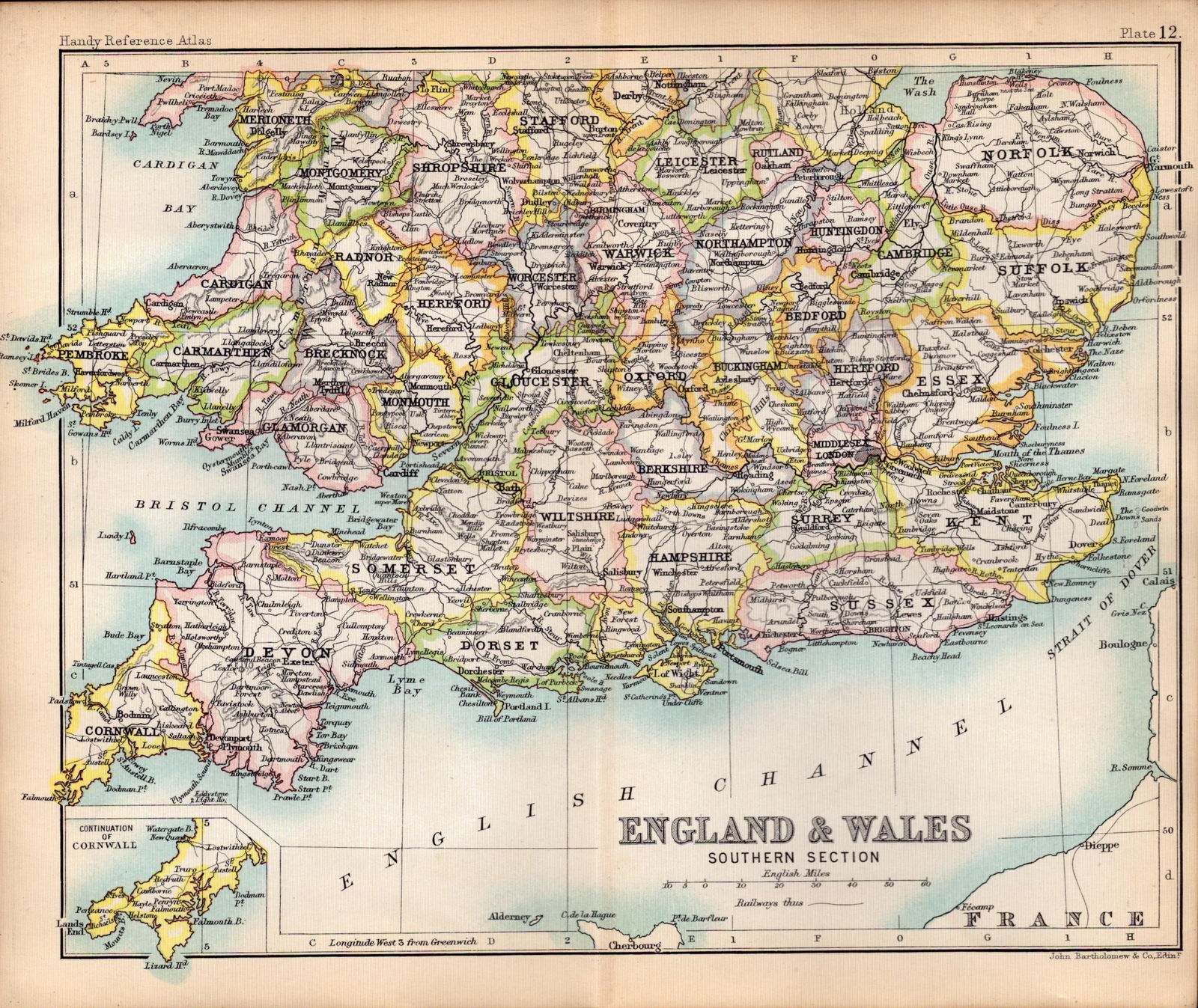 England & Wales South Area Double Sided Antique 1896 Map-12 (1 of 3)