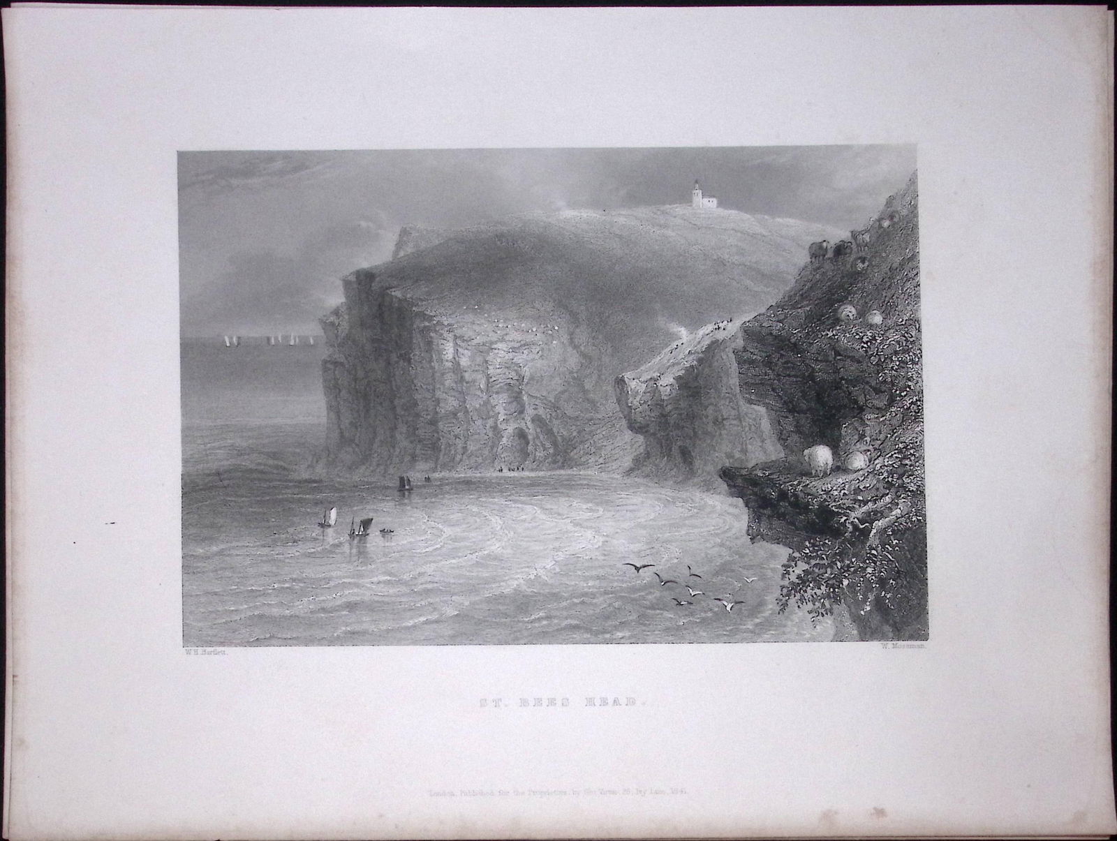 Cumbria St Bees Head WH Bartlett 183 Years-Old Antique Steel Engraving-9: Title: Cumbria St Bees Head WH Bartlett 183 Years-Old Antique Steel Engraving-9 Description: This Steel Engraved Print Has Been Removed from an Antique 1842 Edition of.