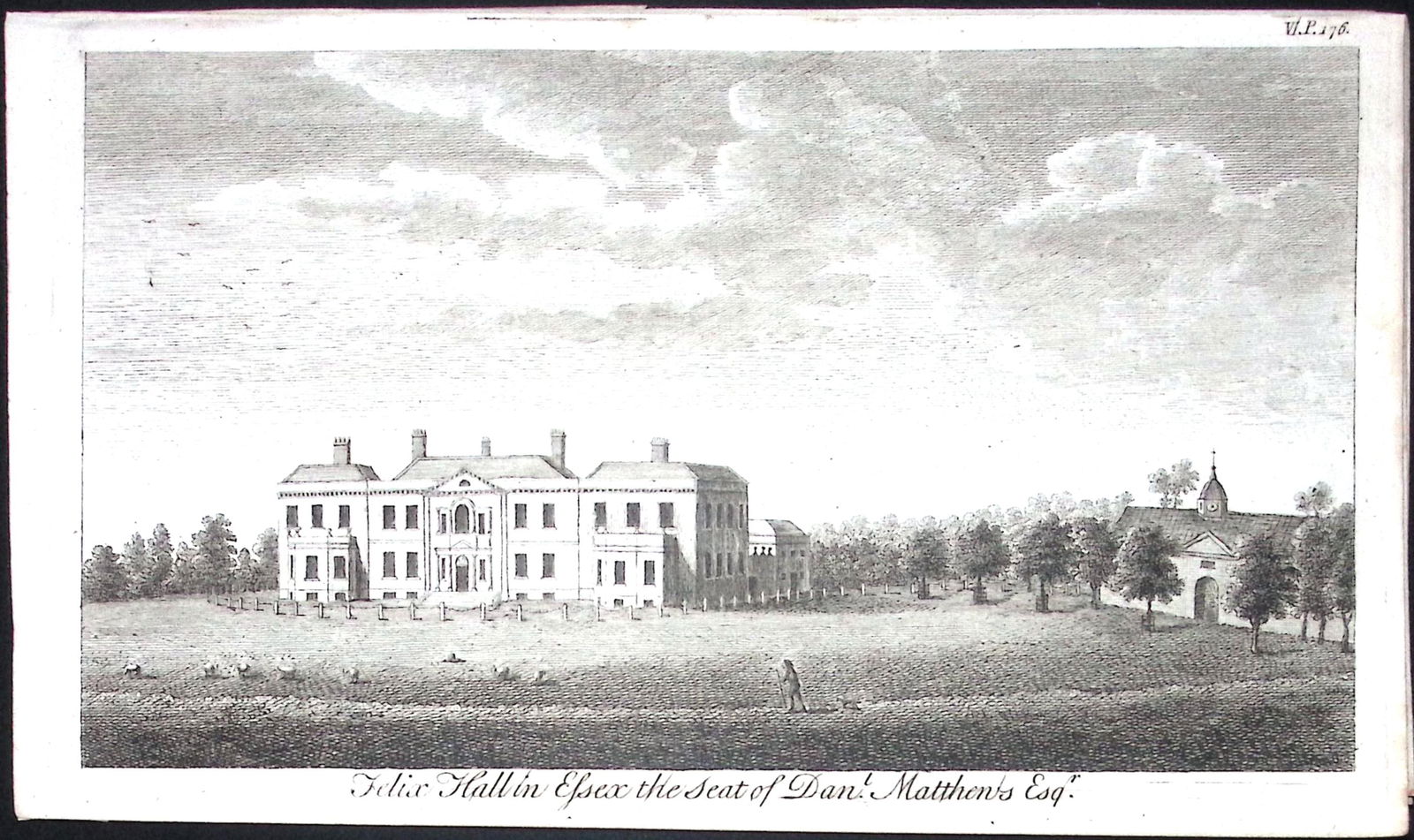 Essex Felix Hall Scarce Georgian Copper Antique 1776 Engraving-133.: Title: Essex Felix Hall Scarce Georgian Copper Antique 1776 Engraving-133. Description: This Nearly 250-Year-Old Antique Piece Was Removed from an Edition of. A New Display of