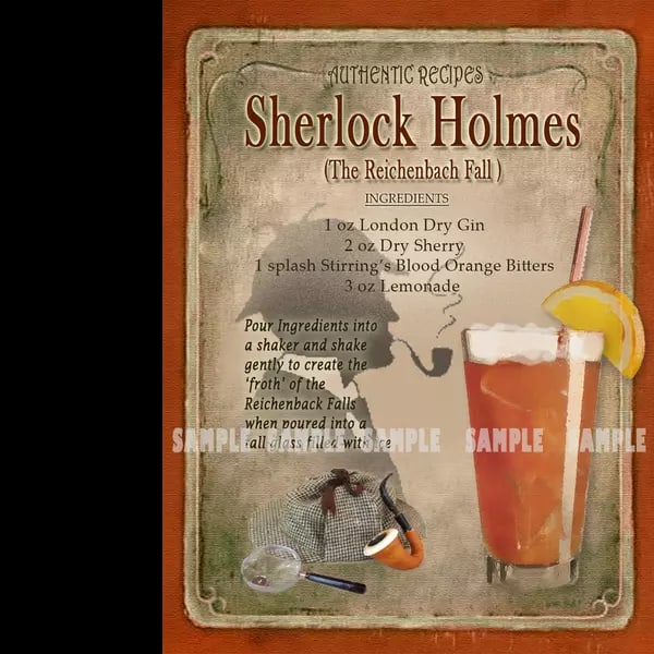 Sherlock Holmes Vintage Retro Style Cocktail Recipe Large Metal Wall Art: Title: Sherlock Holmes Vintage Retro Style Cocktail Recipe Large Metal Wall Art Description: ★ Approx Size 12” x 8” (Inches) 300 x 200 (mm). ύ