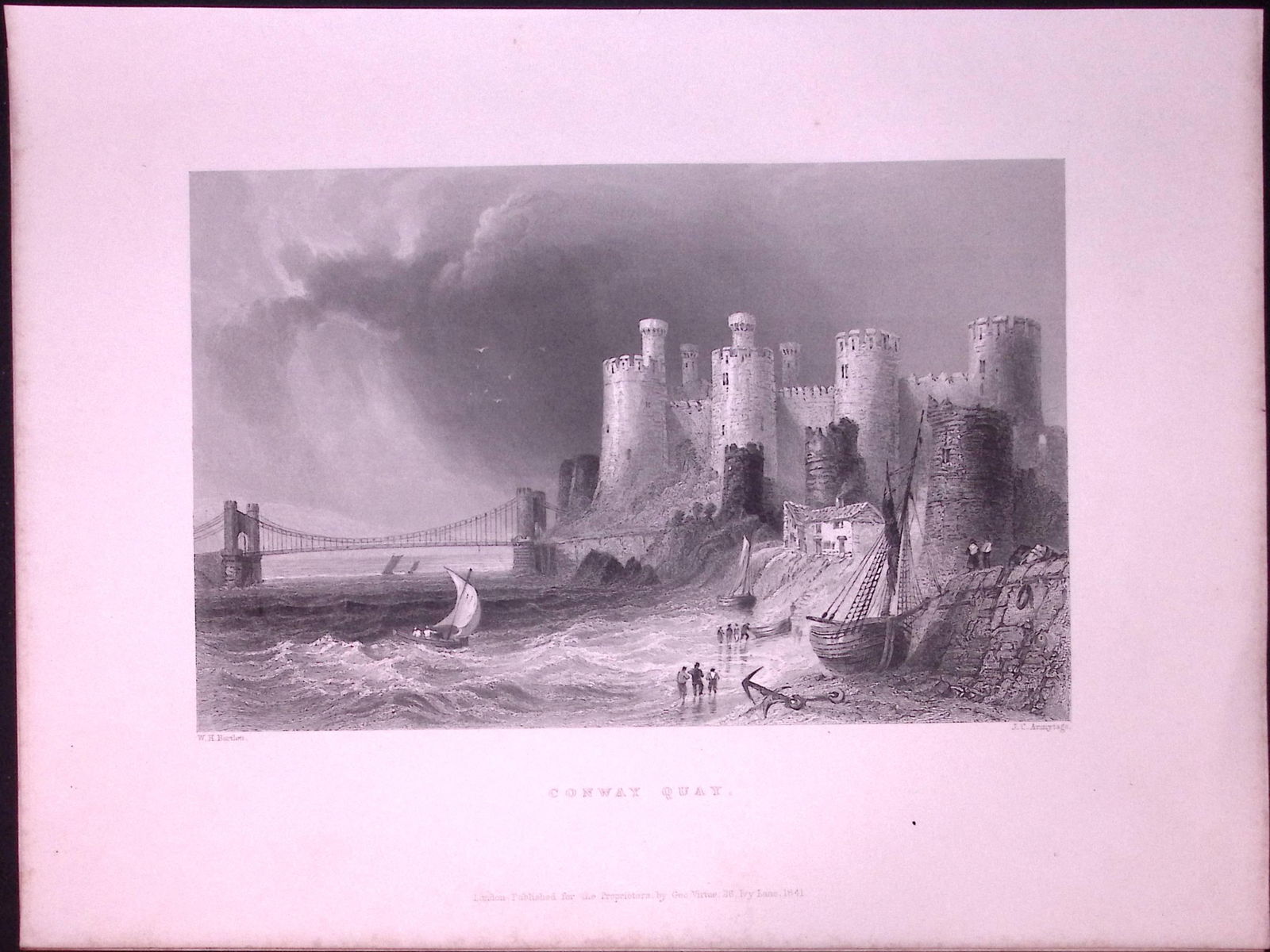 Conway Castle Quay Wales WH Bartlett 1842 Antique Steel Engraving-90: Title: Conway Castle Quay Wales WH Bartlett 1842 Antique Steel Engraving-90 Description: This Steel Engraved Print Has Been Removed from an Antique 1842 Edition of.