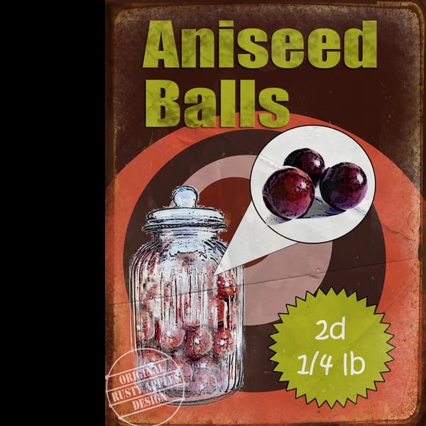 Aniseed Balls Traditional Sweet Shop Favourites Nostalgic Metal Wall Art: Title: Aniseed Balls Traditional Sweet Shop Favourites Nostalgic Metal Wall Art Description: ★ Approx Size 12” x 8” (Inches) 300 x 200 (mm). ύ