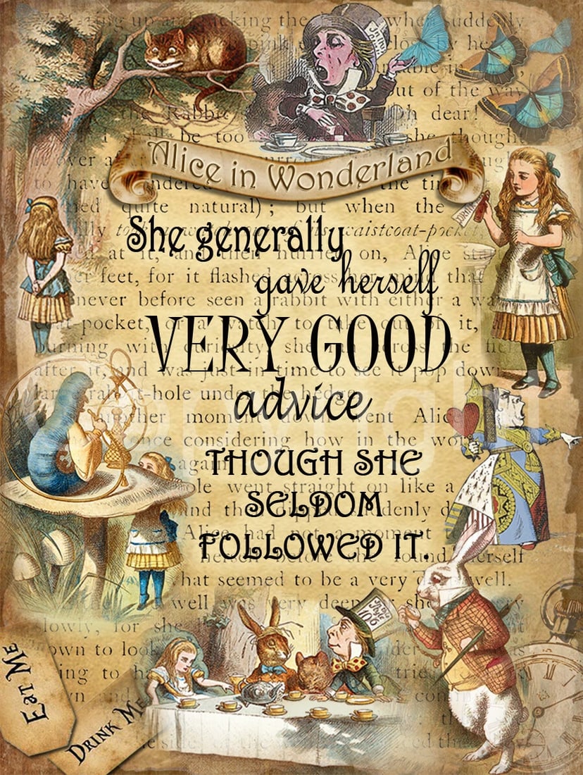 Alice In Wonderland Characters Montage Designed Advice Quote Metal Wall Art: Title: Alice In Wonderland Characters Montage Designed Advice Quote Metal Wall Art Description: ★ Approx Size 12” x 8” (Inches) 300 x 200 (mm). ★ Our Metal Art Design