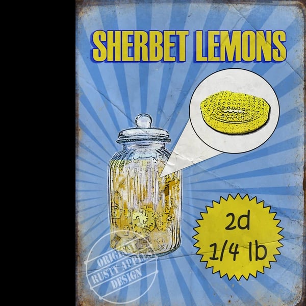 Sherbet Lemons Traditional Sweet Shop Favourites Nostalgic Metal Wall Art: Title: Sherbet Lemons Traditional Sweet Shop Favourites Nostalgic Metal Wall Art Description: ★ Approx Size 12” x 8” (Inches) 300 x 200 (mm). a