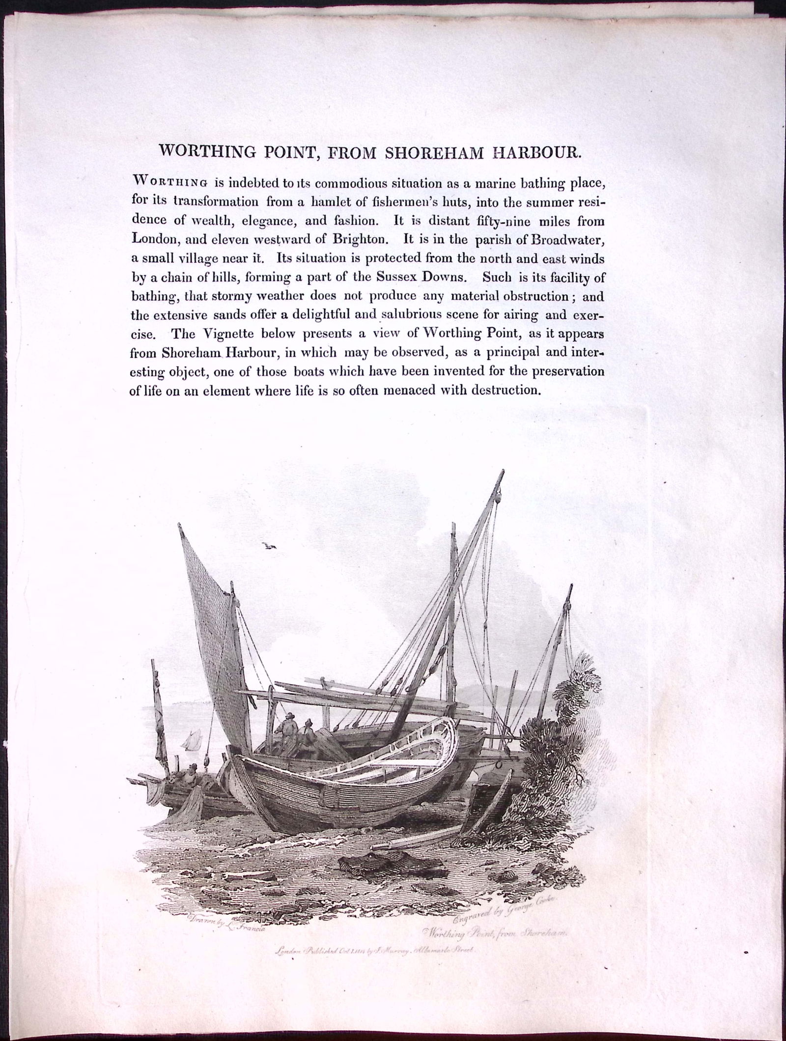 J.M.W Turner ""Sussex Shoreham Harbour” Views from a Southern Coast Rare Engraving-61: Title: J.M.W Turner "Sussex Shoreham Harbour” Views from a Southern Coast Rare Engraving-61 Description: This Rare After J.M.W. Turner Copper Engraved Plate Was Removed from a