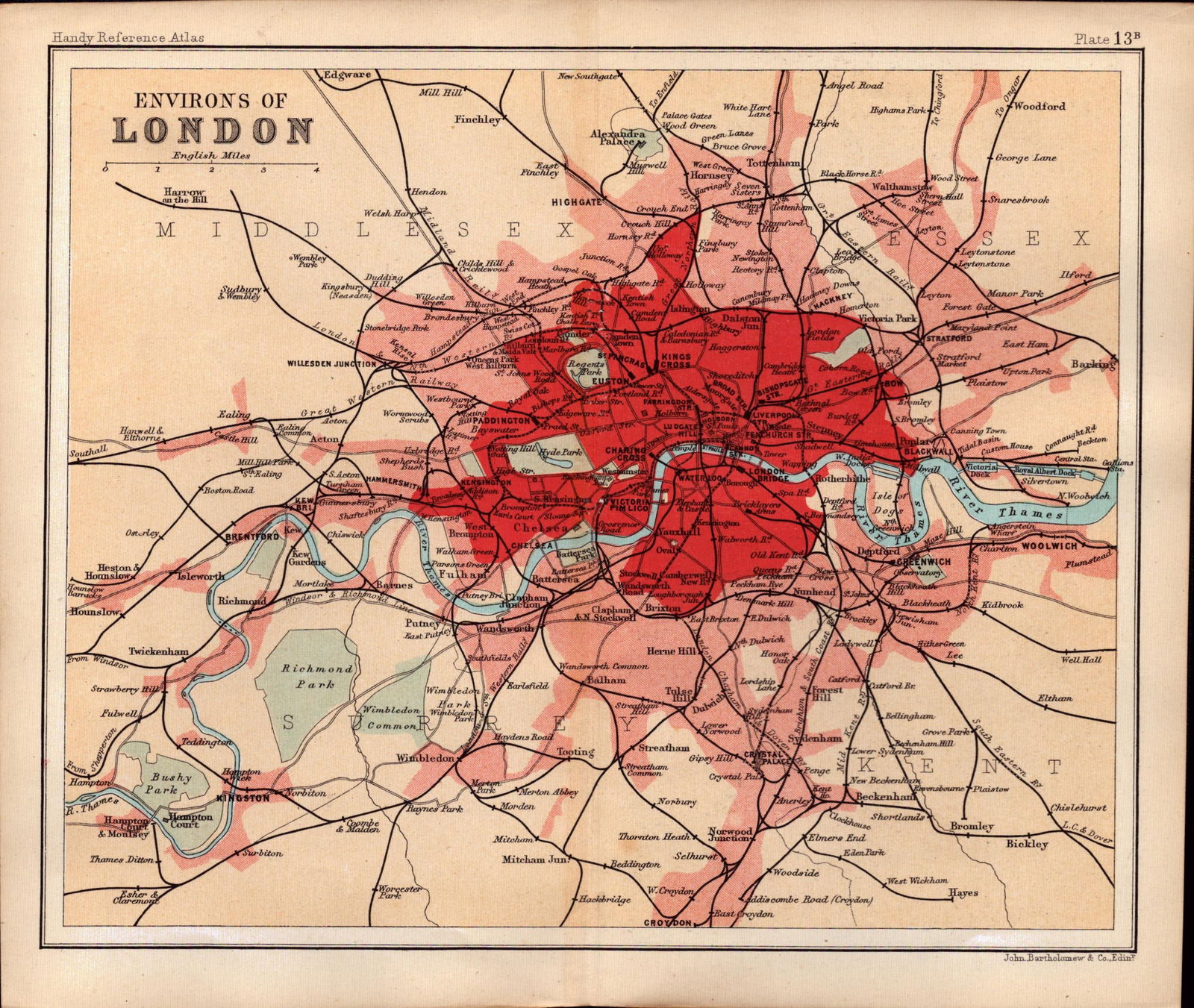 London And Its Environs Double Sided Antique 1896 Map-13b (1 of 2)