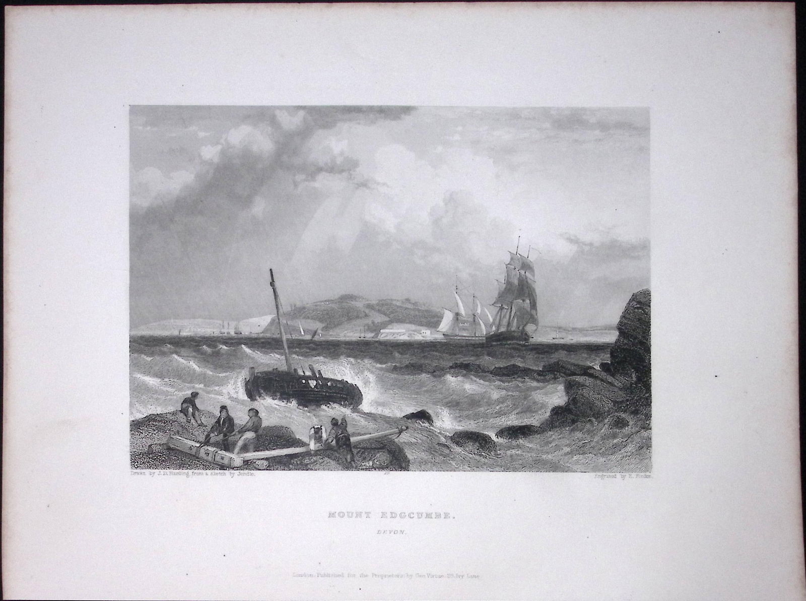 Cornwall Mount Edgcumbe WH Bartlett 183 Years-Old Antique Steel Engraving-17: Title: Cornwall Mount Edgcumbe WH Bartlett 183 Years-Old Antique Steel Engraving-17 Description: This Steel Engraved Print Has Been Removed from an Antique 1842 Edition of.